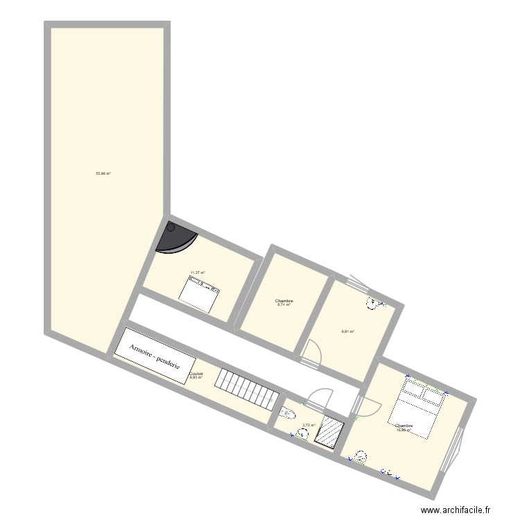 vignee 1 étages. Plan de 7 pièces et 117 m2