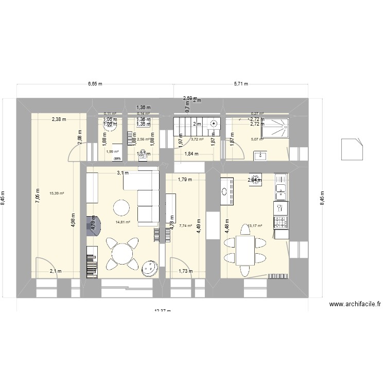 lalaye 5. Plan de 11 pièces et 65 m2