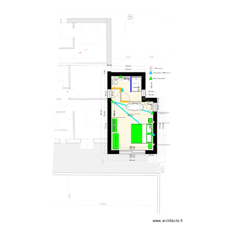 Chambre Petit Paradis bas. Plan de 1 pièce et 25 m2