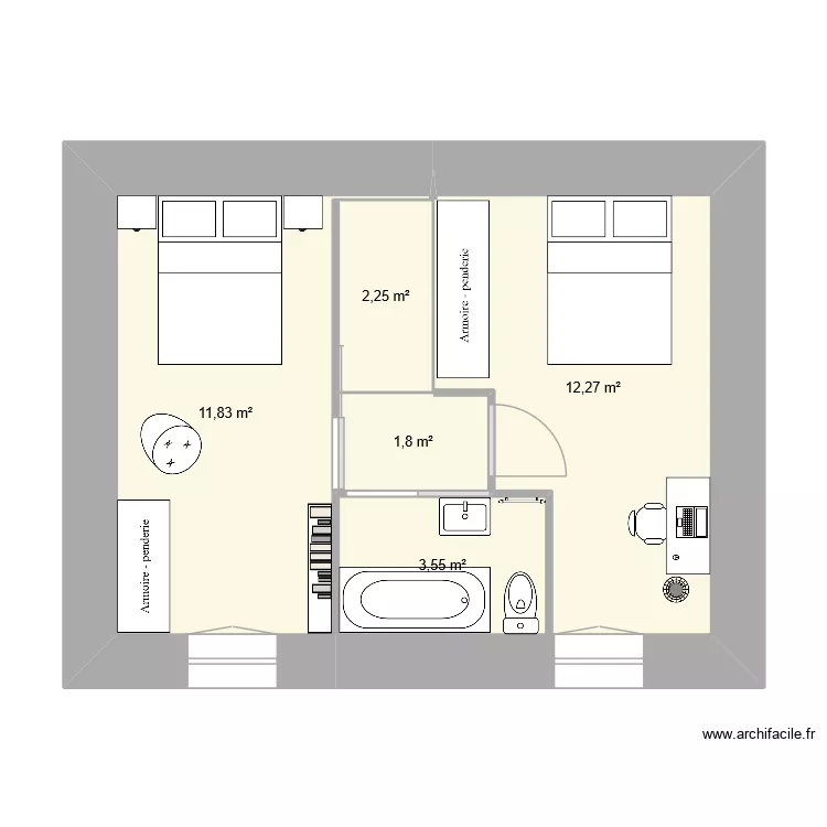 bret haut. Plan de 5  et 32 m²