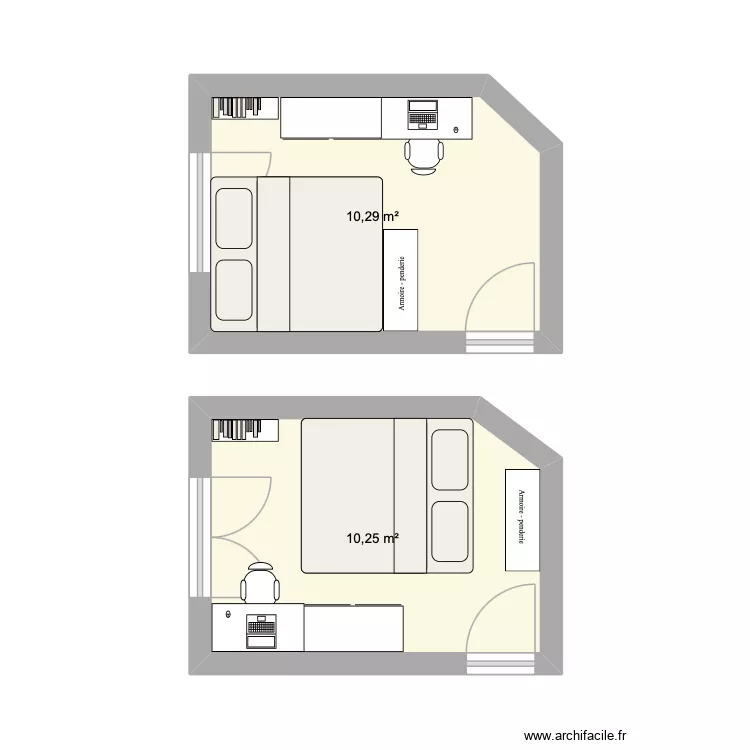 chambre. Plan de 2 Pièces et 21 m²