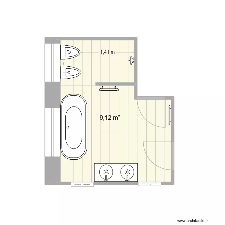 Salle de bains. Plan de 1 et 9 m² Salle de bains. Plan de 1 et 9 m²
