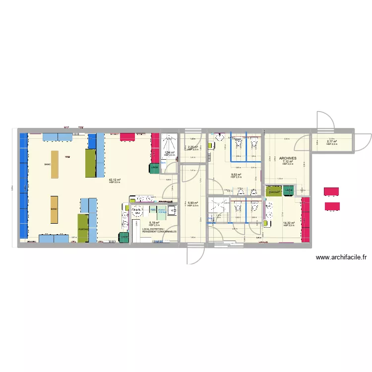 PROJET 5 -Sanitaires et Vestiaires ARMEN. Plan de 9  et 91 m²