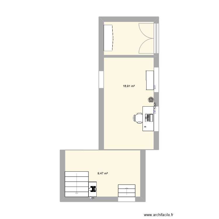 Bureau informaticien. Plan de 1 pièce et 10 m2