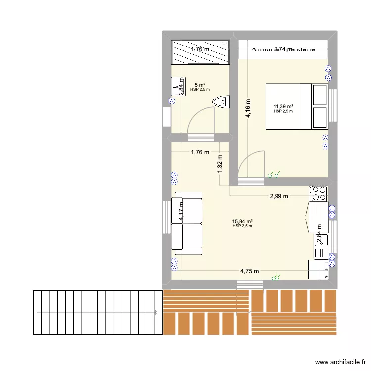 appartement 55 Malakoff. Plan de 3  et 32 m²