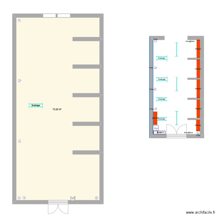 ATELIER. Plan de 1 pièce et 73 m2