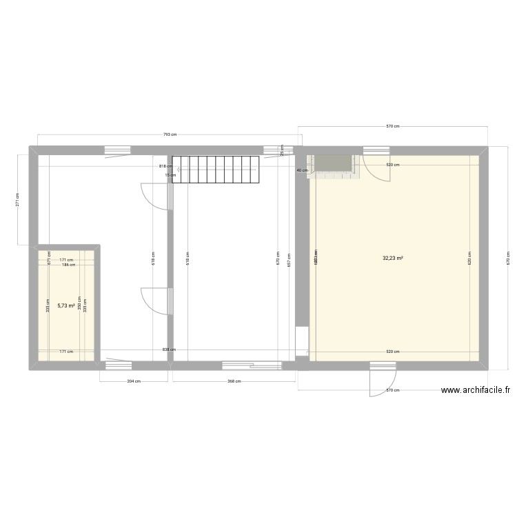 dependance. Plan de 2 pièces et 38 m2