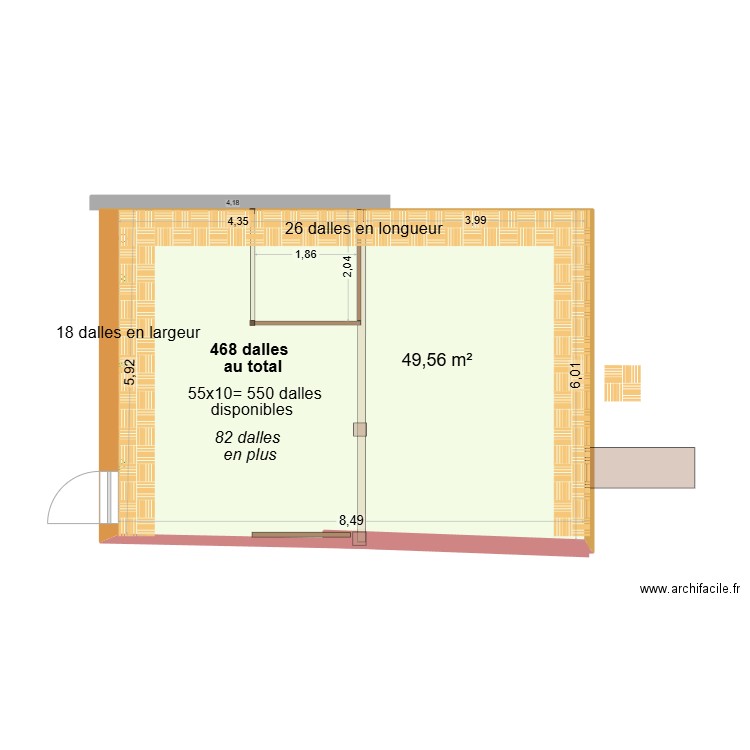 Terrasse dimensions B. Plan de 1 pièce et 50 m2