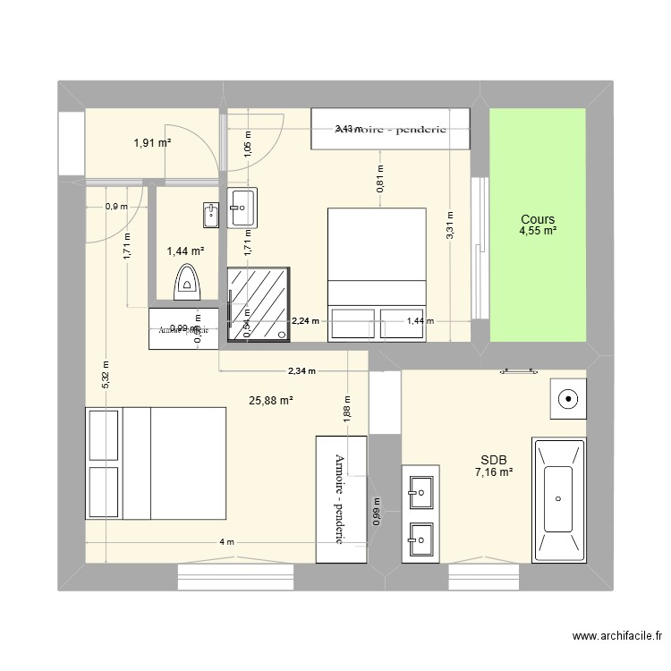 Van Zuylen bis. Plan de 5 pièces et 41 m2