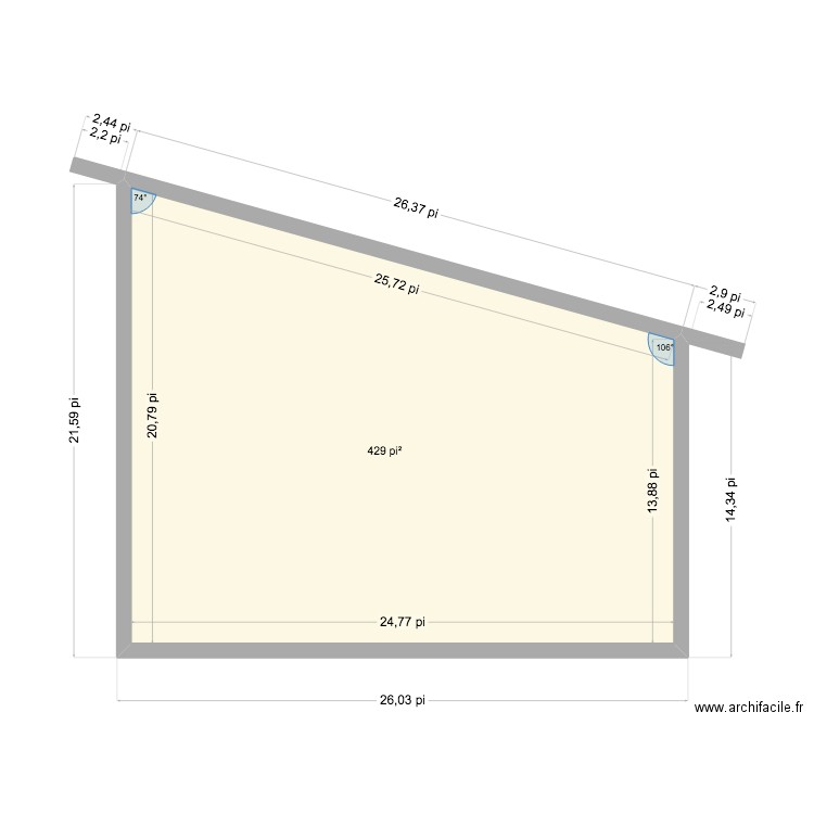 intérieur rez de chaussée. Plan de 1 pièce et 40 m2