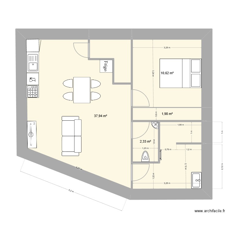 log 2 elec. Plan de 4 pièces et 53 m2