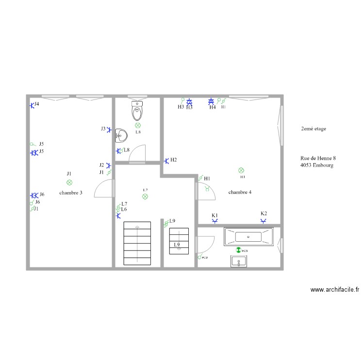 chenne 2 etage 22. Plan de 5 pièces et 52 m2