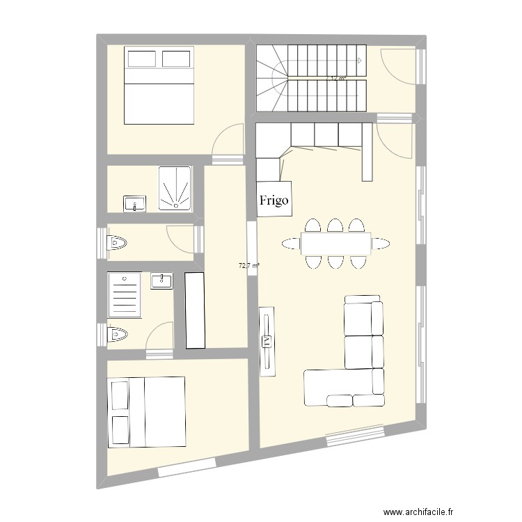 100. Plan de 2 pièces et 80 m2