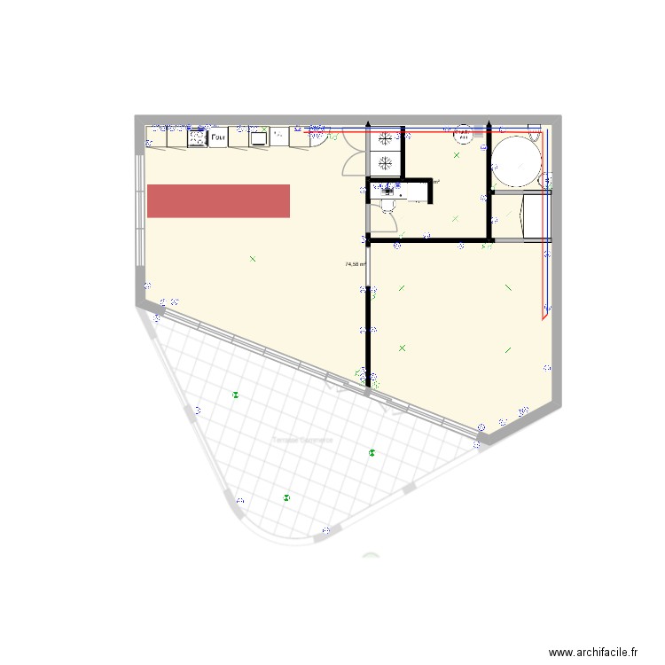 Local. Plan de 2 pièces et 86 m2