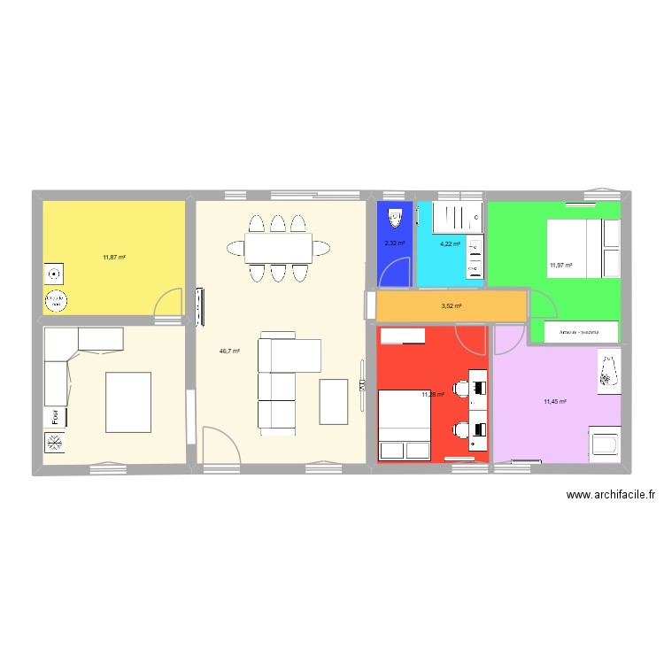 MAISON. Plan de 8 pièces et 103 m2