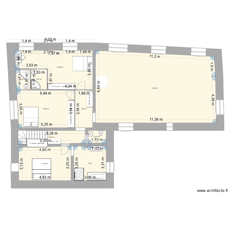 CHAMBRES. Plan de 10 pièces et 161 m2