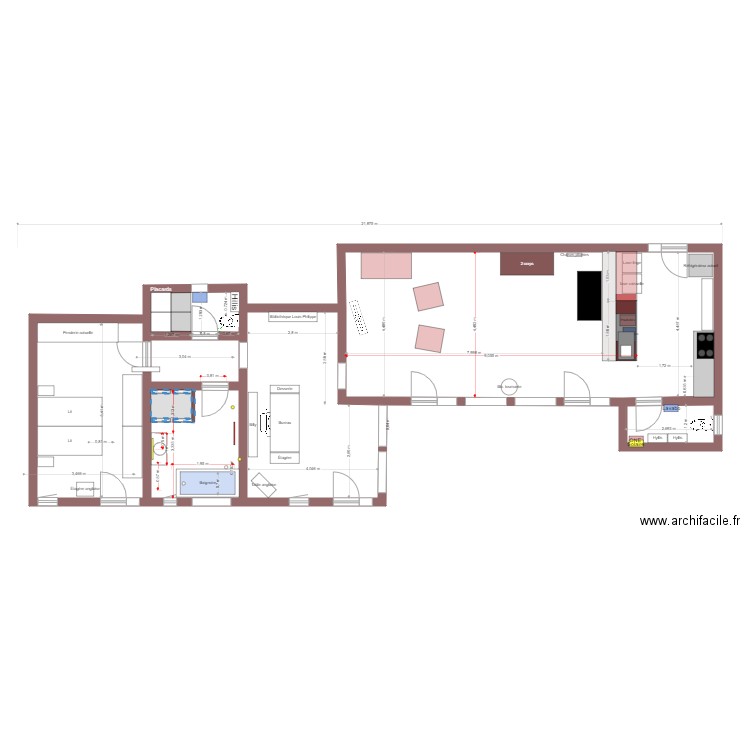 Toilettes chambre. Plan de 7 pièces et 108 m2