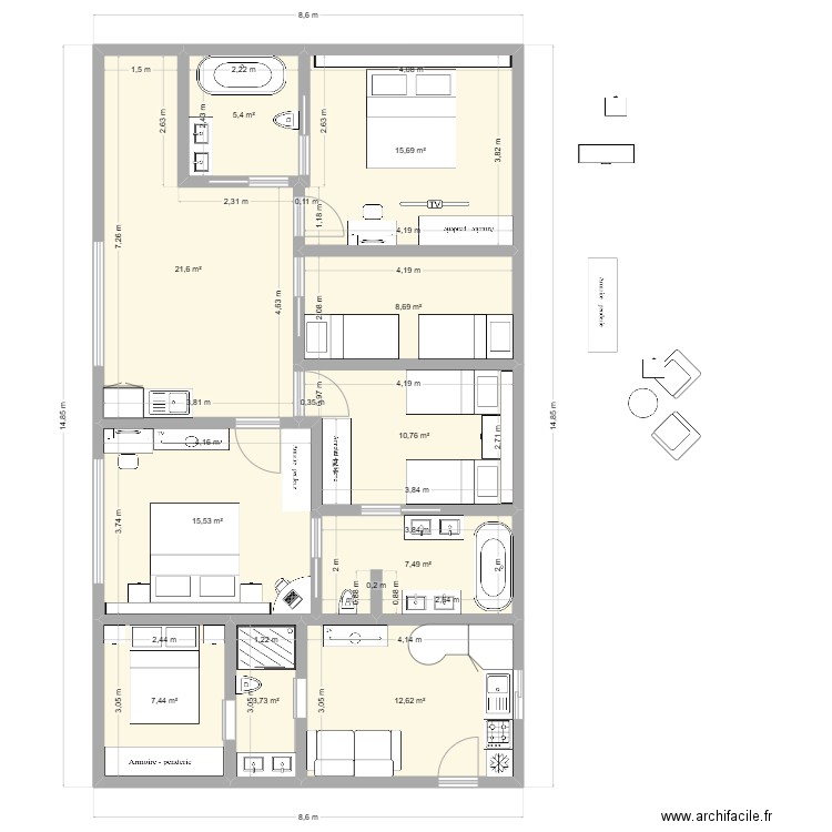 Extension garage 2. Plan de 10 pièces et 109 m2