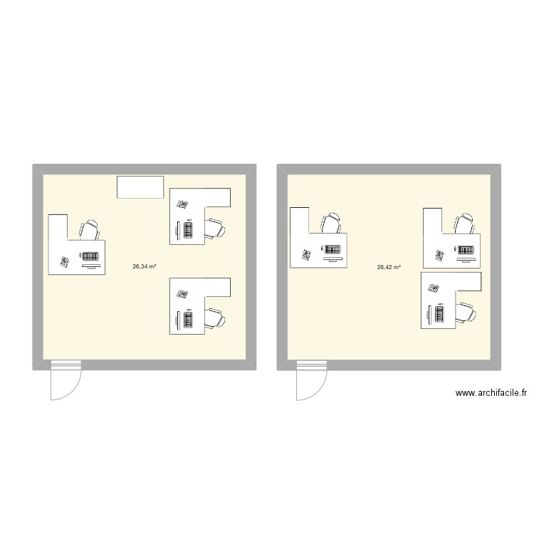 bureau. Plan de 2 pièces et 53 m2