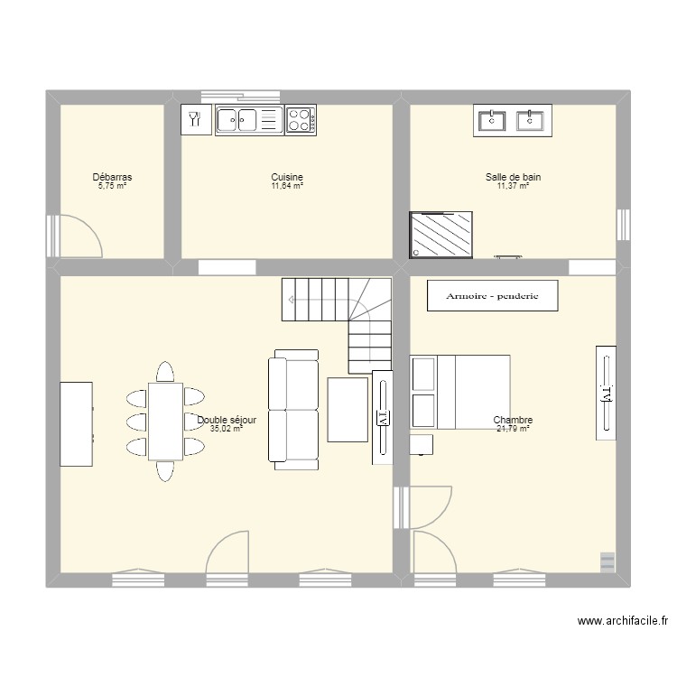 2e plan maison. Plan de 5 pièces et 86 m2