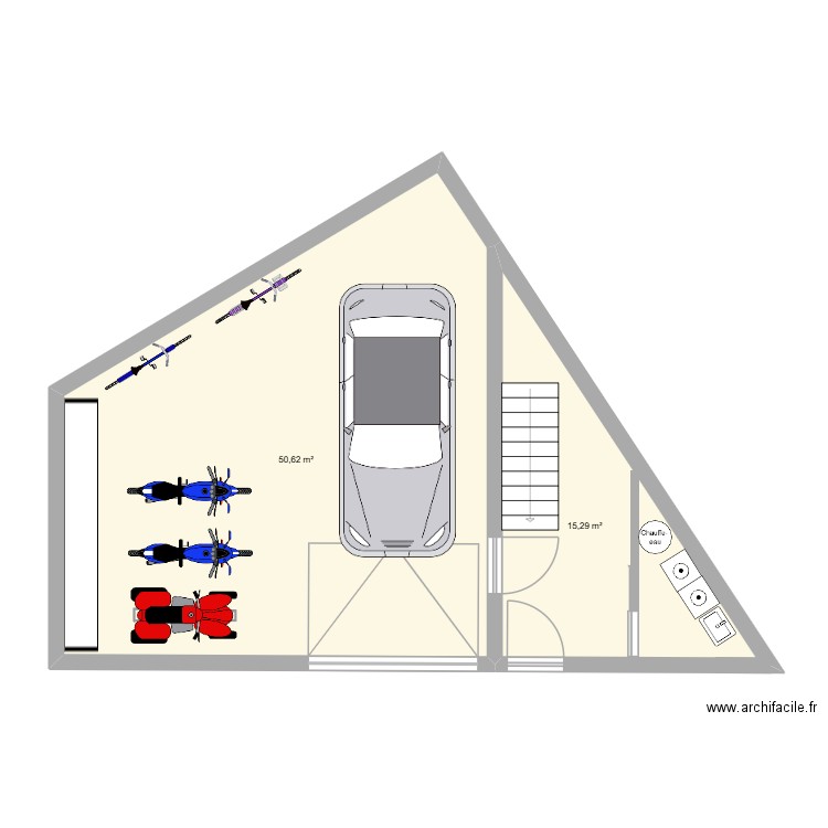 garage. Plan de 2 pièces et 66 m2