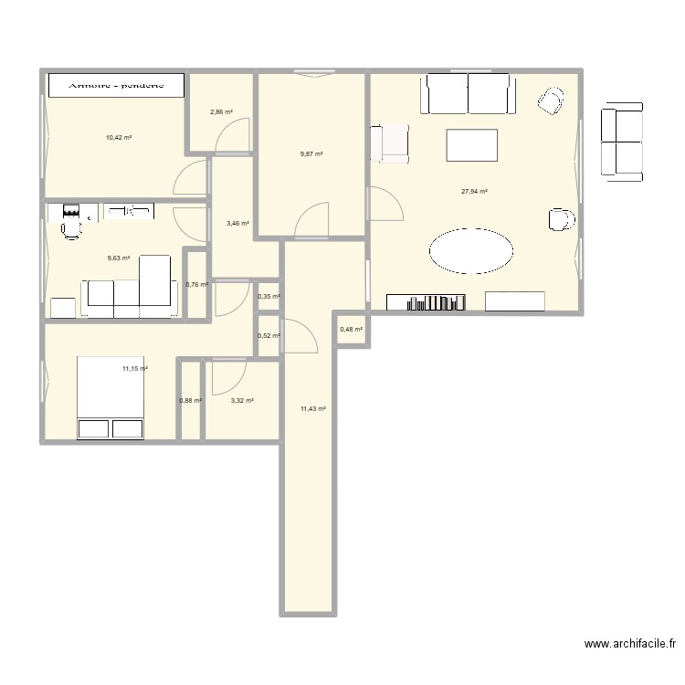 Le G. Plan de 14 pièces et 93 m2