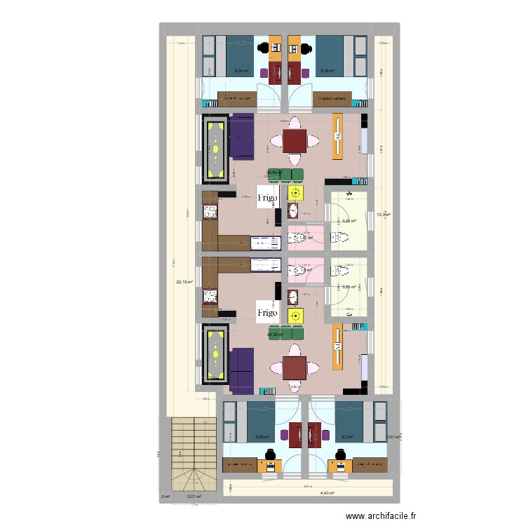 JPFFP. Plan de 16 pièces et 133 m2
