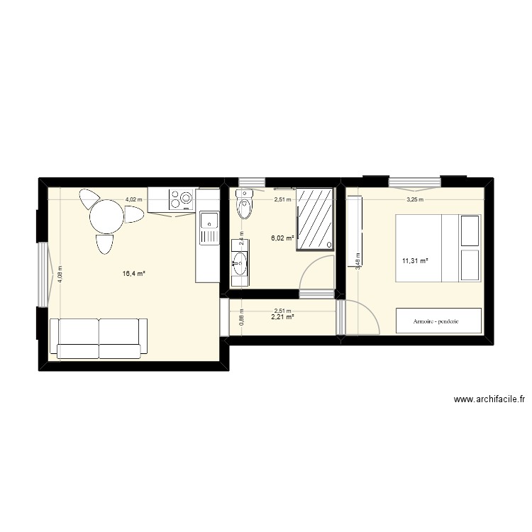 plan appart ok. Plan de 4 pièces et 36 m2