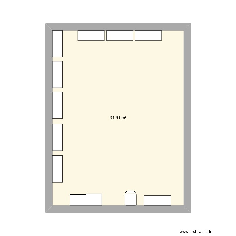 en U. Plan de 1 pièce et 32 m2