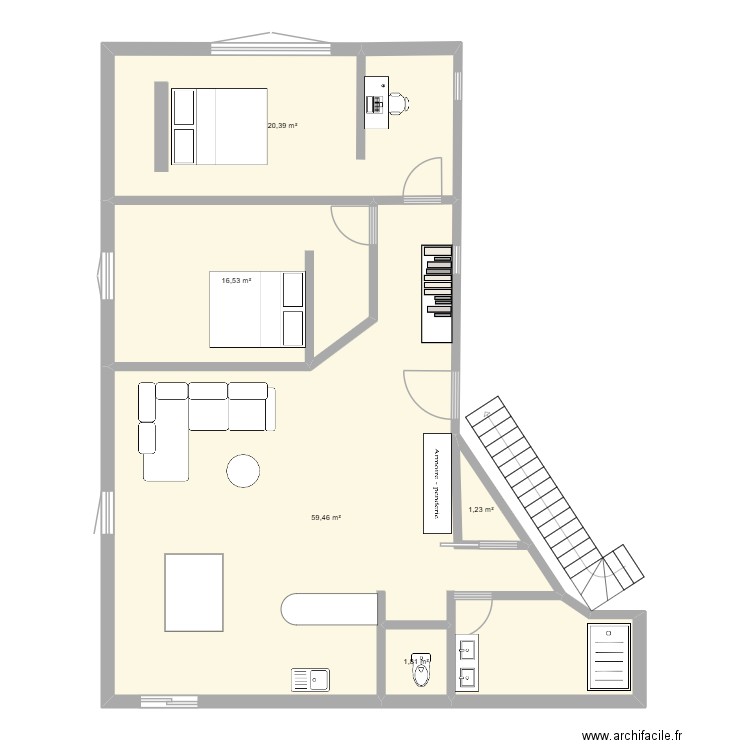 LE LAVOIR ETAGE. Plan de 5 pièces et 99 m2