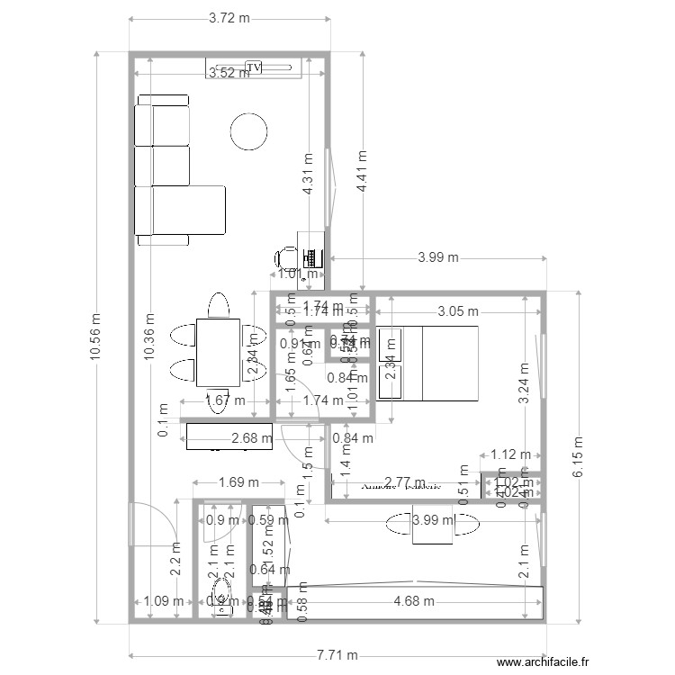 bitet. Plan de 8 pièces et 58 m2