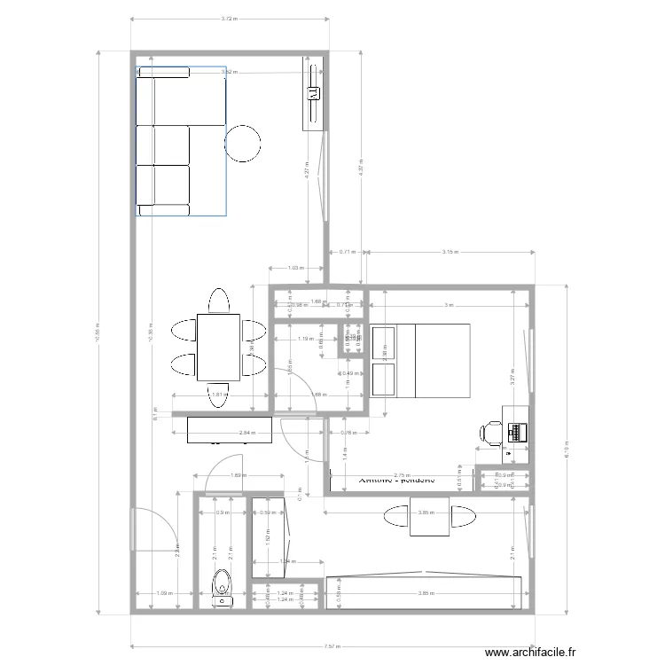 bitet. Plan de 8  et 57 m²