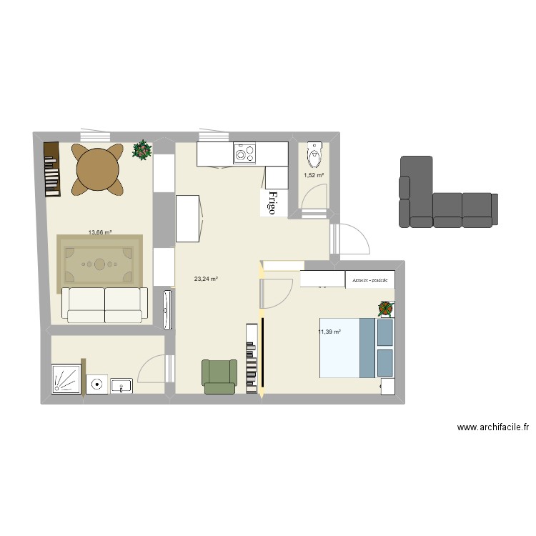 20CLEMENCEAU 1ER NEROLIUM. Plan de 4 pièces et 50 m2