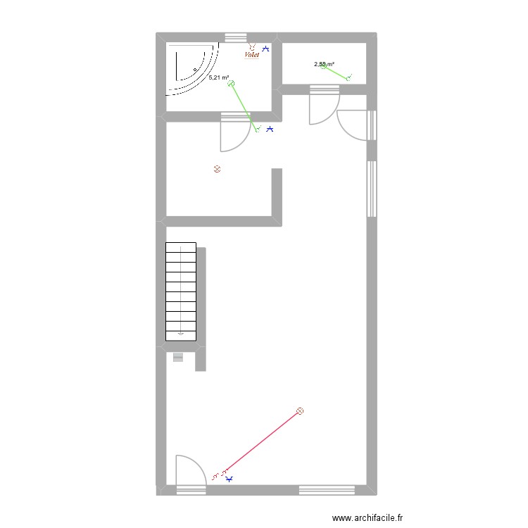 Dan rez. Plan de 2 pièces et 8 m2