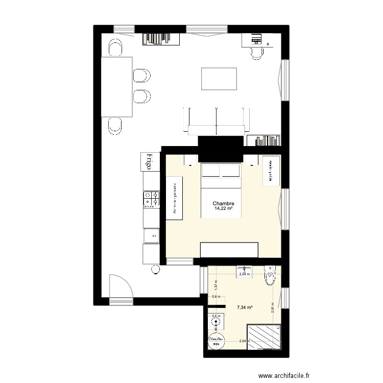 Appart RCS. Plan de 2 pièces et 22 m2