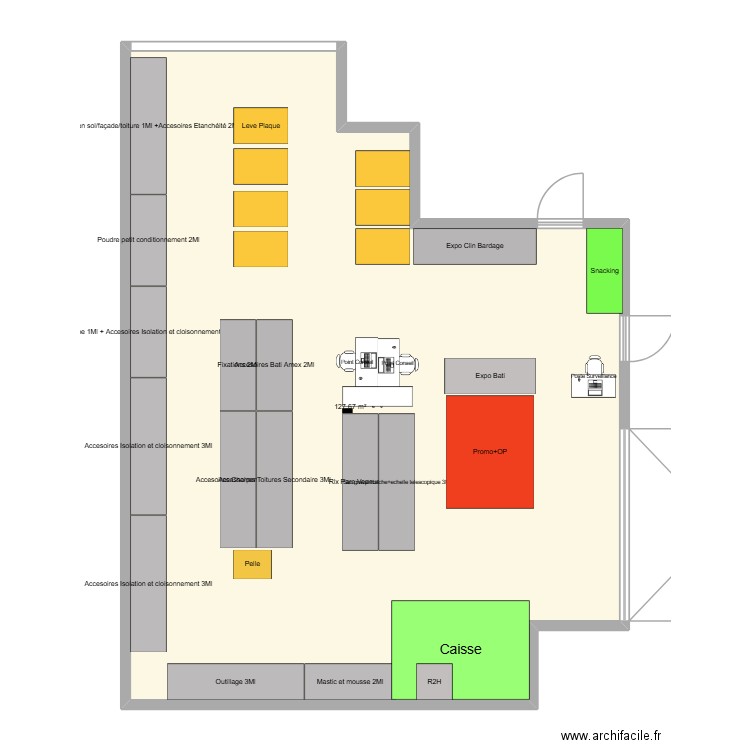 Show room bati. Plan de 1 pièce et 128 m2
