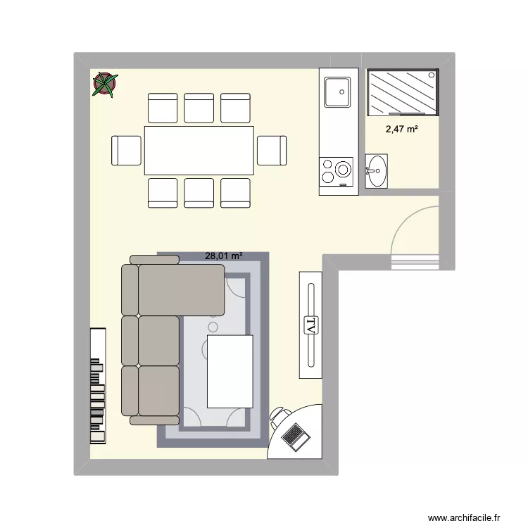 VOLTAIRE. Plan de 2 Pièces et 30 m²