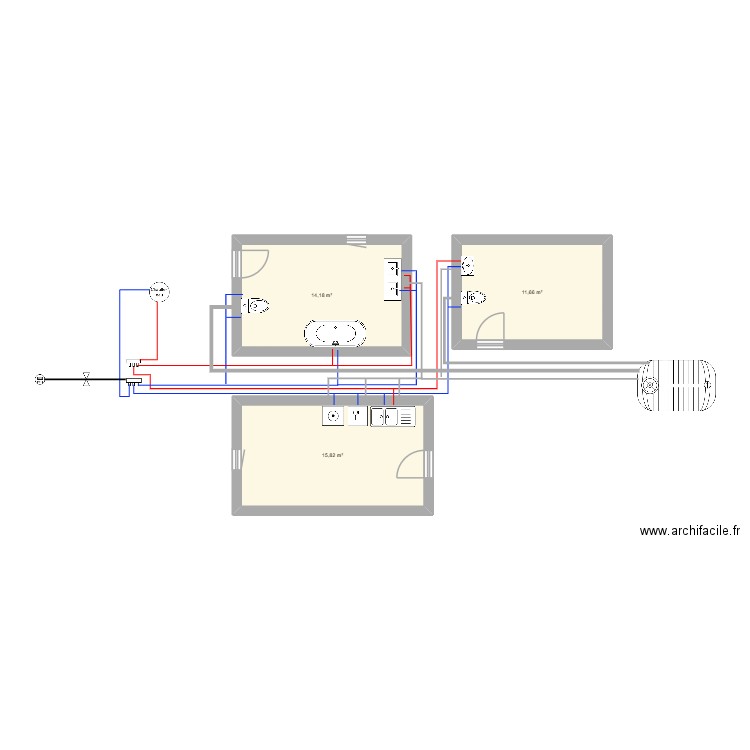 hamza king. Plan de 3 pièces et 42 m2