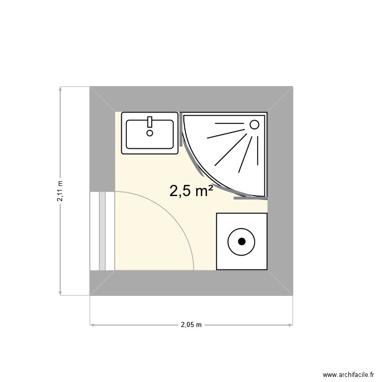 SDB Maloc. Plan de 1 pièce et 3 m2