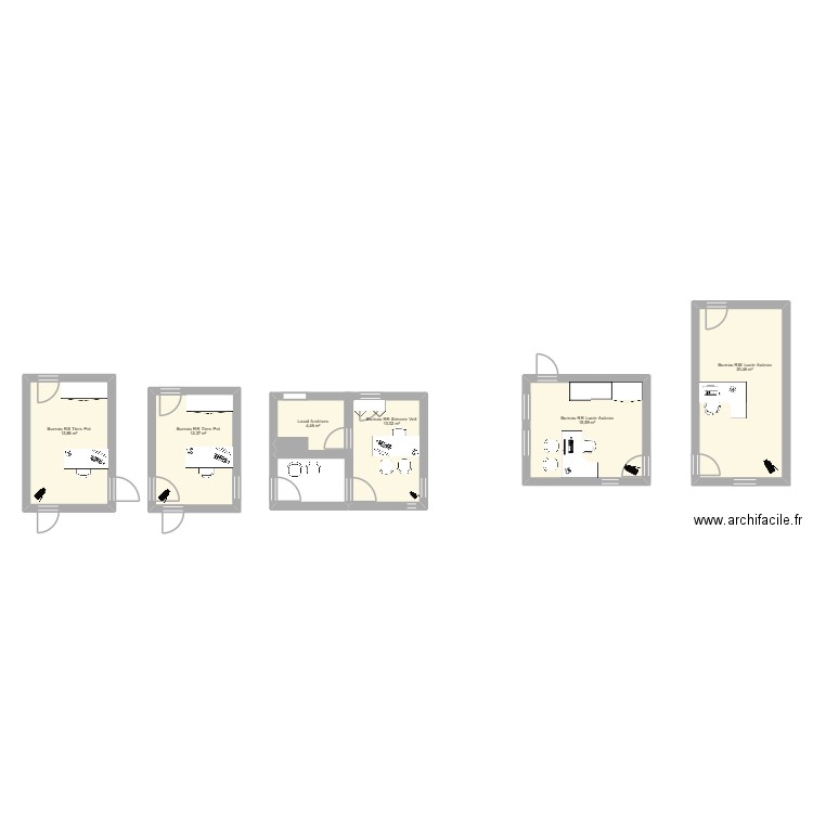 Bureaux. Plan de 6 pièces et 77 m2