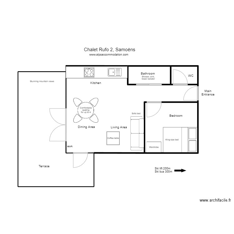 Rufo 2. Plan de 5 pièces et 53 m2