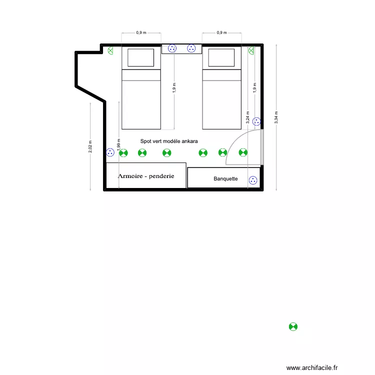 petite chambre seigneur. Plan de 1  et 12 m²