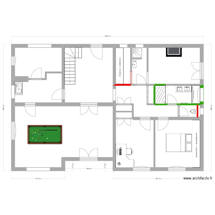 MOREAU 1 er étage rev 3. Plan de 14 pièces et 117 m2