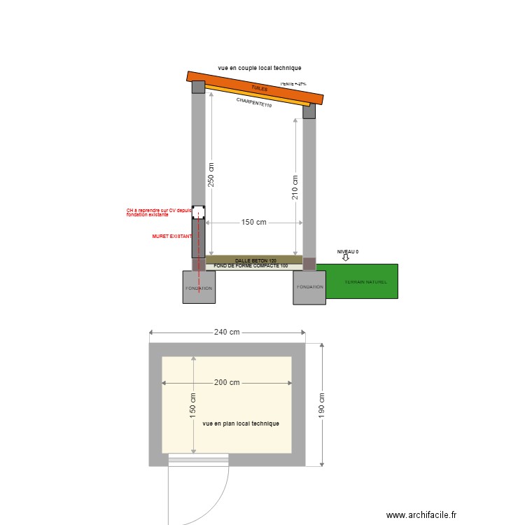 OLIVE (local piscine). Plan de 1 pièce et 3 m2