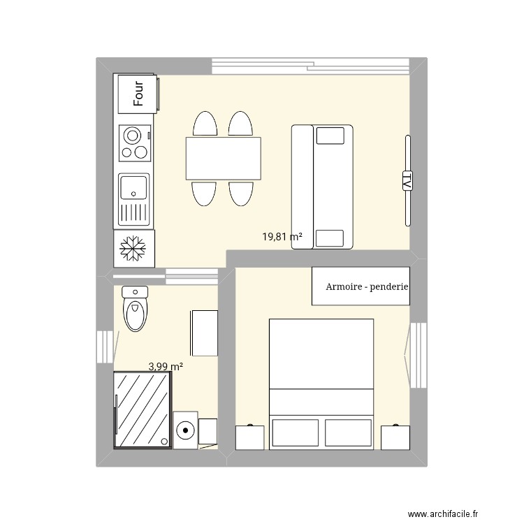 Cabanon Poupou. Plan de 2 pièces et 24 m2