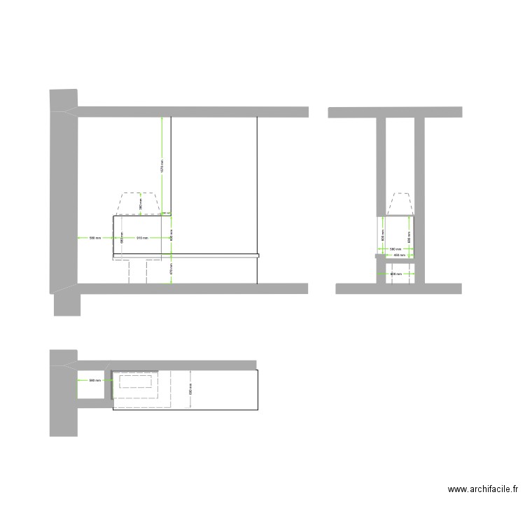 Cheminée avec hotte. Plan de 0 pièce et 0 m2