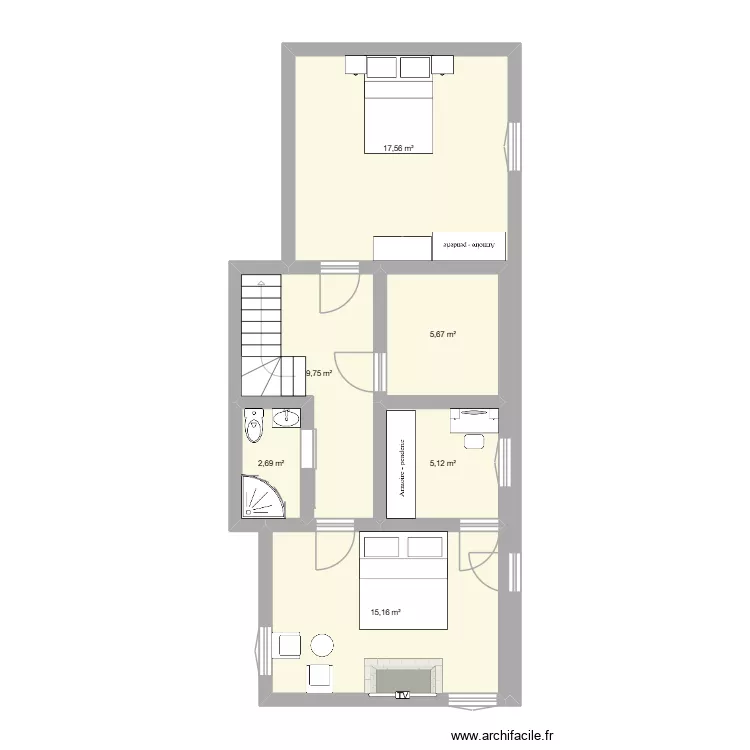 Etage maison du 02/04/26. Plan de 6  et 56 m²