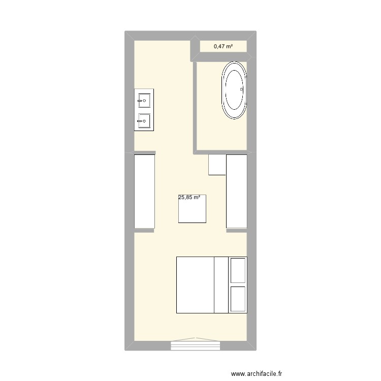 Chambre V2. Plan de 2 pièces et 26 m2