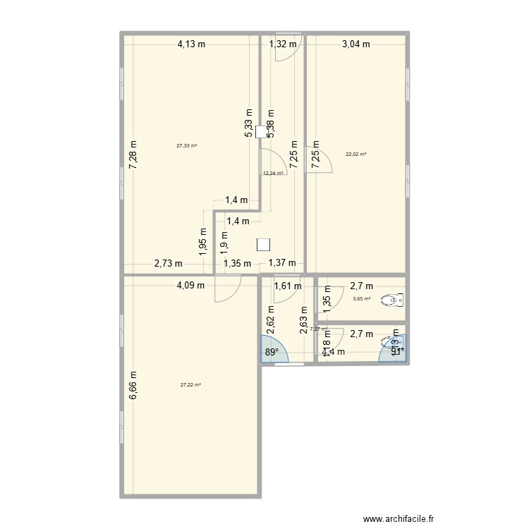 rak2. Plan de 6 pièces et 100 m2