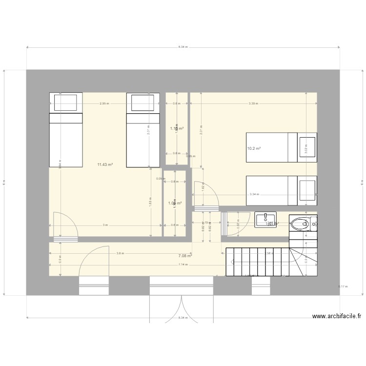 Ver étage ouest. Plan de 6 pièces et 33 m2